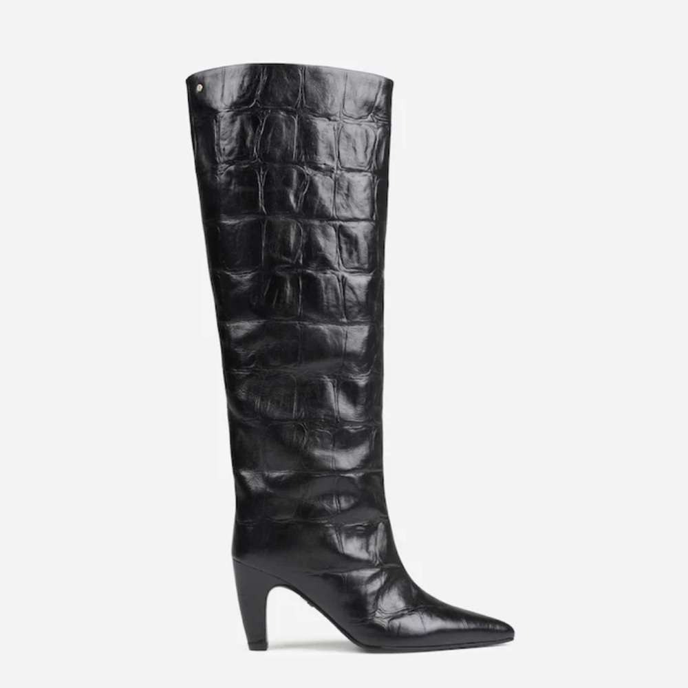 Bronx Black Croc-Embossed Knee-High Boots